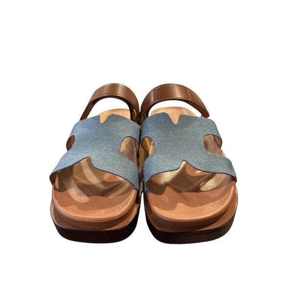 Rouge Helium Women's Adjustable Slip On Blue Brown Sandals Size 8.5 - Picture 1 of 6